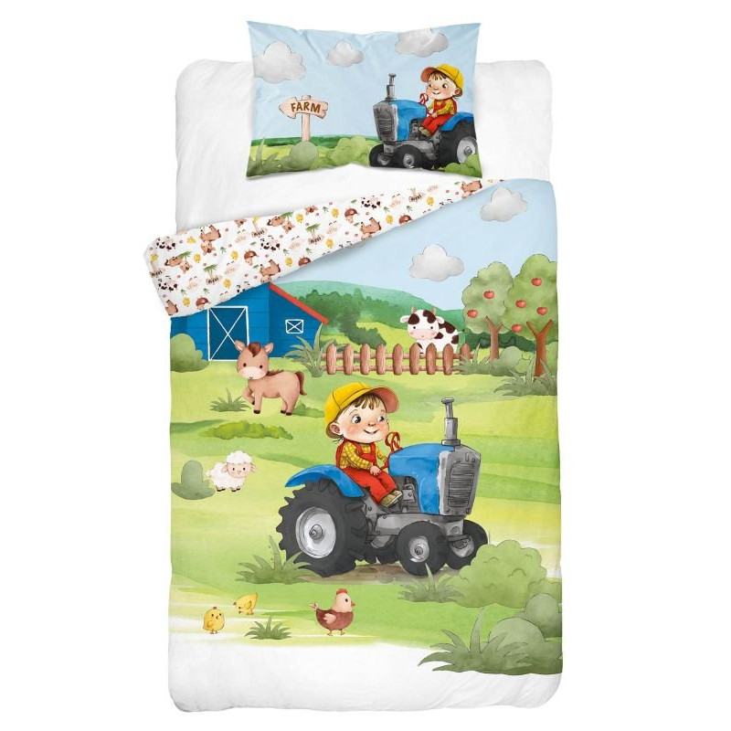 Obliečky do postieľky 3D Farma modrá