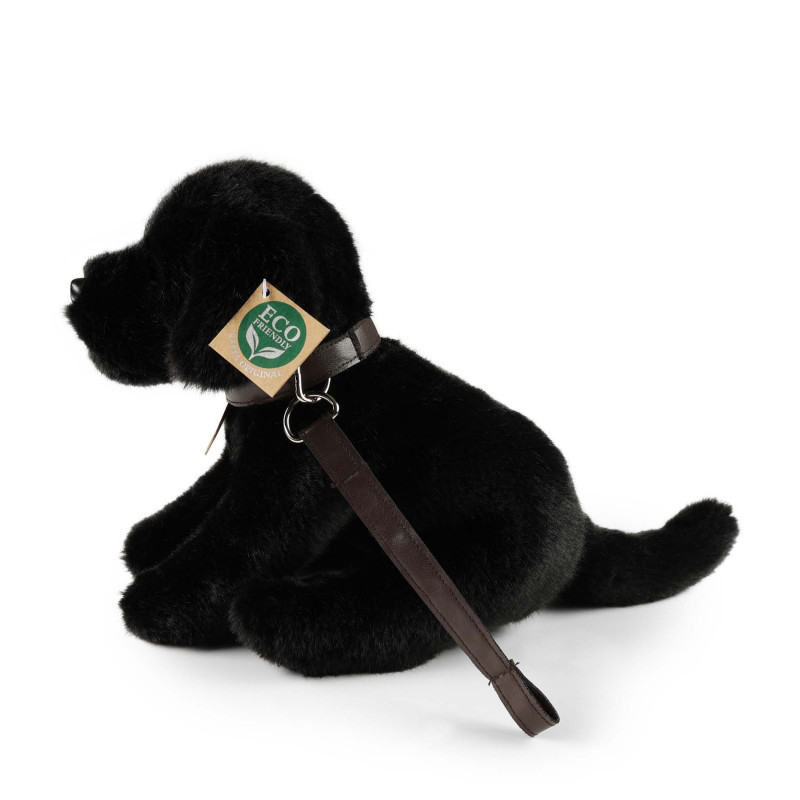 Plyšový pes labrador černý s vodítkem 25 cm ECO-FRIENDLY