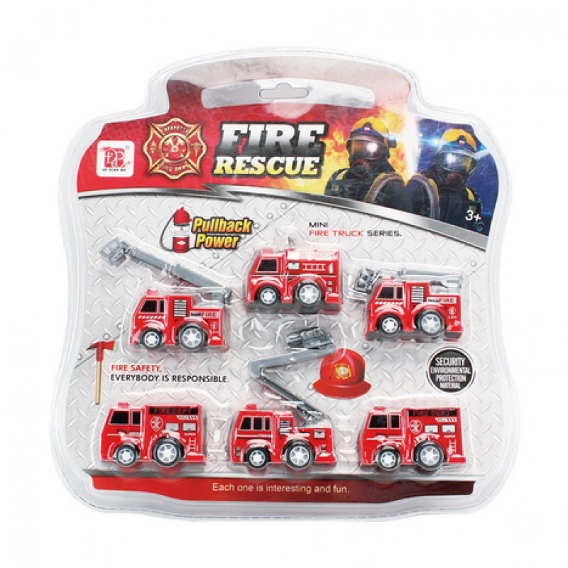 Súprava auta hasiči na natiahnutie 6 ks