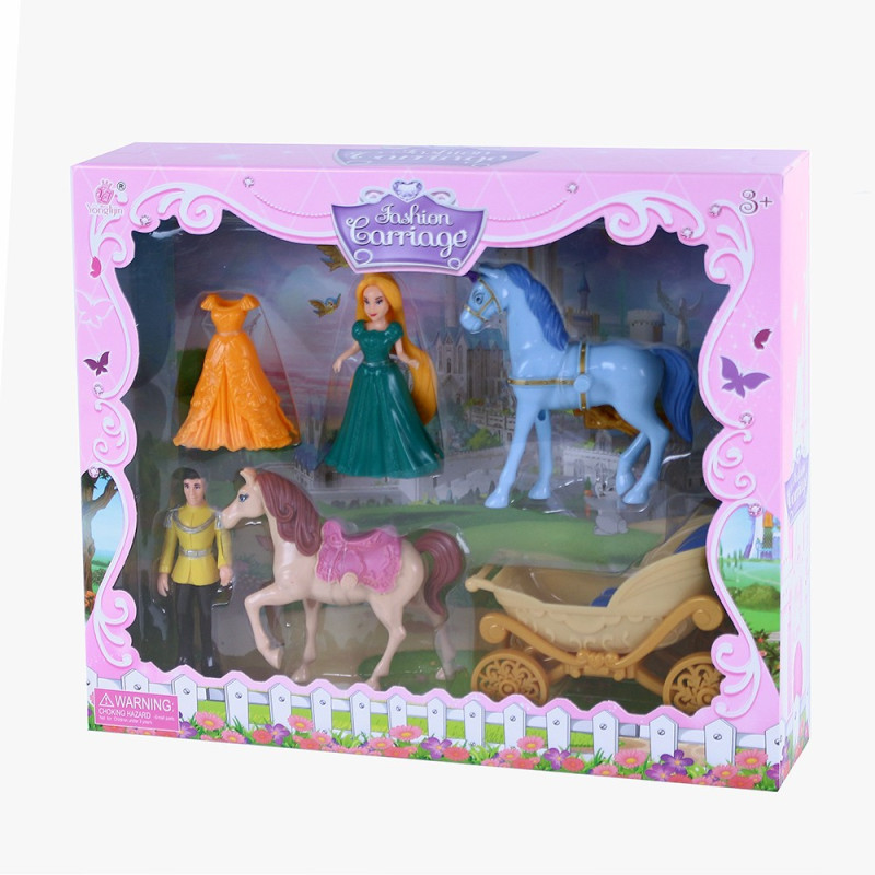 Sada kočiar s koňmi a princezná