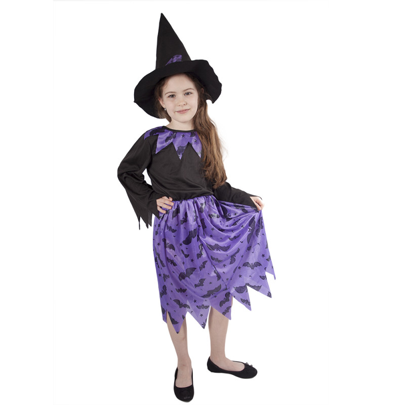 Kostým čarodejnice s netopiermi a klobúkom