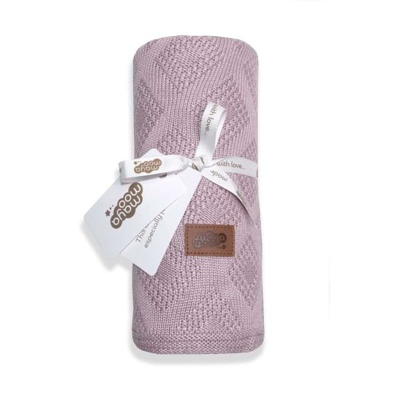 Pletená deka do kočíka bavlna bambus ružová vzor