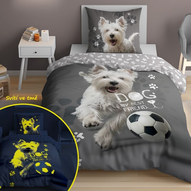 Obliečky Pes futbalista svietiaci
